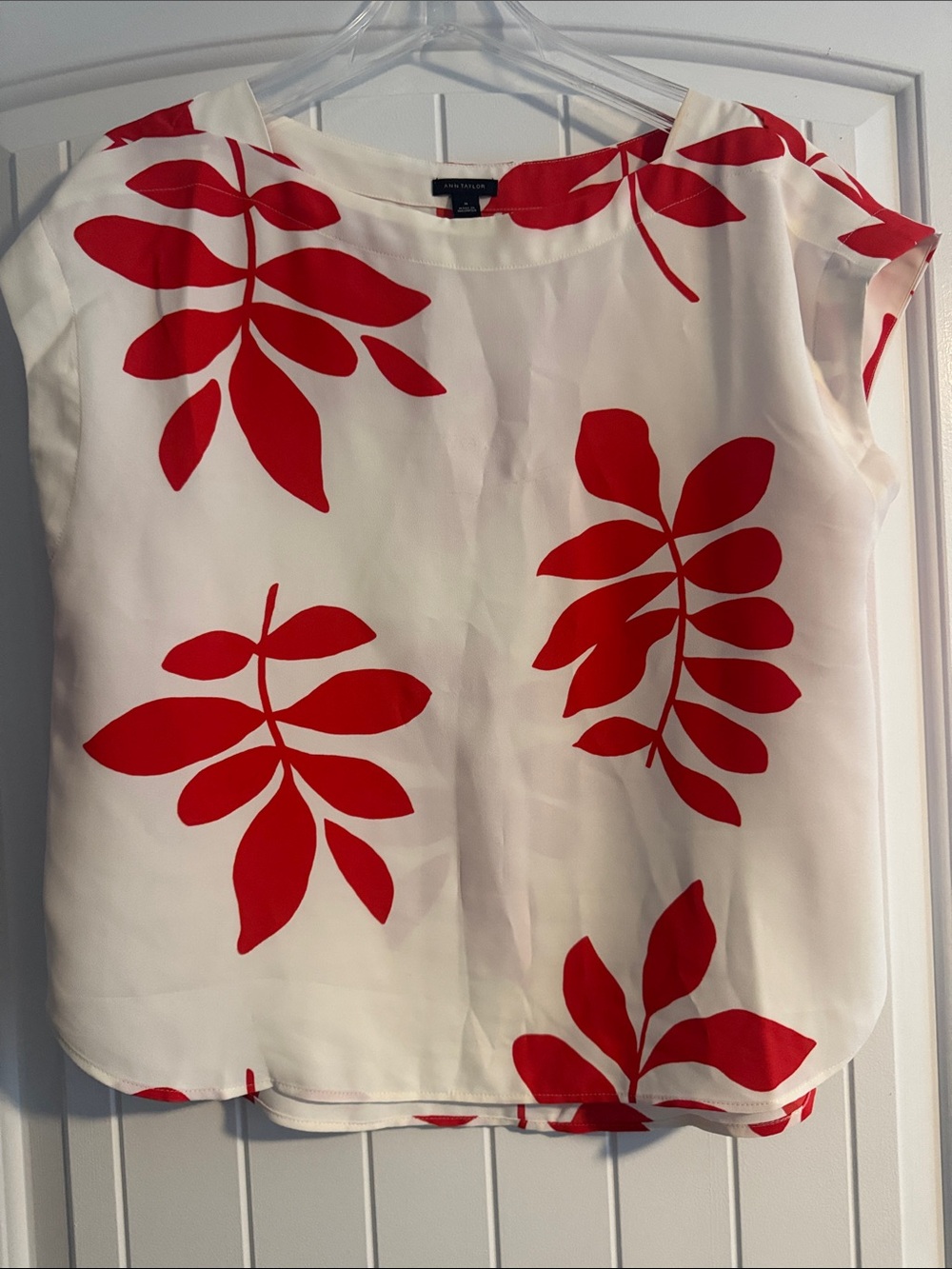 Ann Taylor Cream Blouse with Orange Red Botanical Print